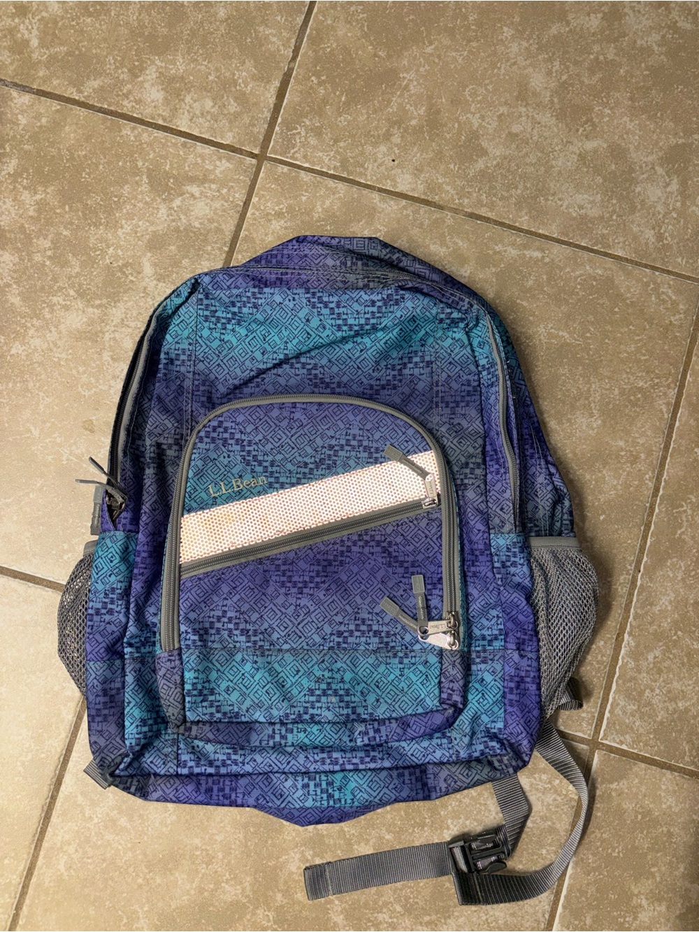 L.L. Bean Blue and Teal Patterned Backpack